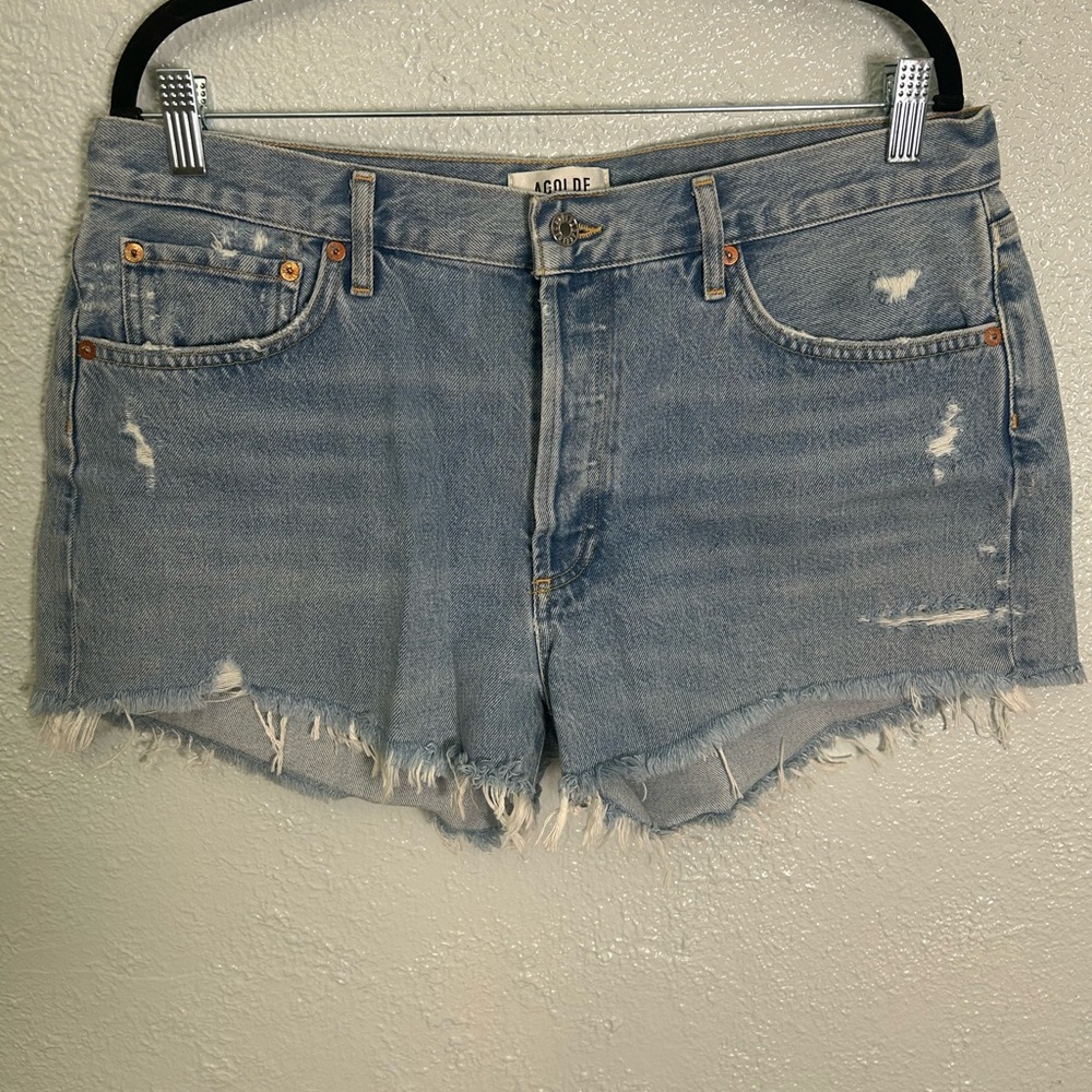NWOT AGOLDE Parker Light Blue Distressed Denim Cutoff Shorts